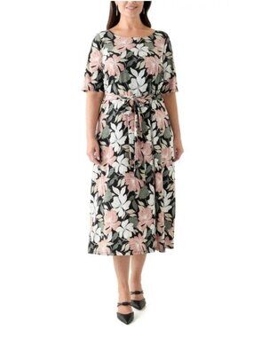 $99 Kasper Plus Size Floral Print Elbow Sleeve Dress Size 16W